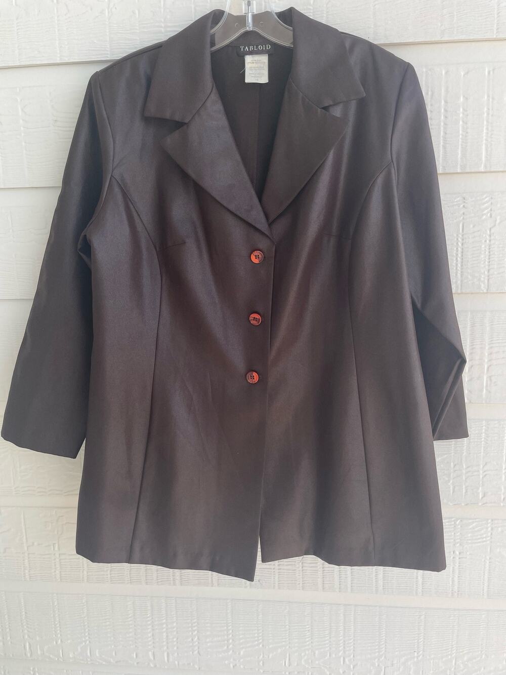 Tabloid chocolate brown 3/4 sleeve Blazer women 16 Y2K